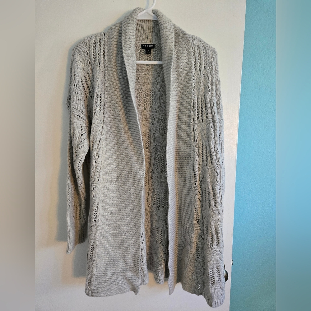 Torrid Light Gray Open Knit Cardigan Size 1